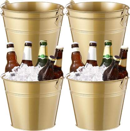 Didaey 24 Pcs Metal Beer Bucket Bulk Ice Bucket Ice Pails with Handle Champagne Soda Party Beverage Chiller for Summer Picnic Pool Wedding Party Supplies Wine Champagne Bar (7.1 x 6.5 x 5.1",Gold)