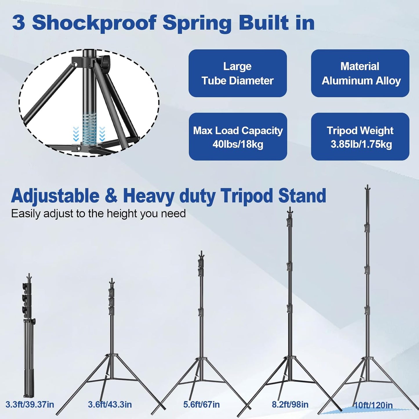 12 x 10ft Photo Video Studio Heavy Duty Backdrop Stand, Adjustable Photography Background Support Systemt Kit with Shock-Proof Spring, Carrying Bag, 6 Clamps
