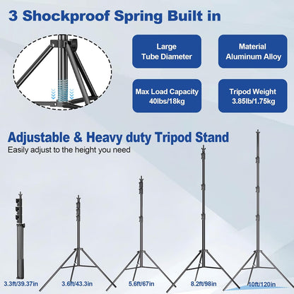 12 x 10ft Photo Video Studio Heavy Duty Backdrop Stand, Adjustable Photography Background Support Systemt Kit with Shock-Proof Spring, Carrying Bag, 6 Clamps