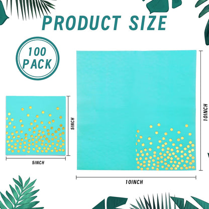 100PCS Blue Party Napkins Gold Dot Cocktail Paper Napkins Beverage Napkin for Birthday Wedding Dinner Disposable Supplies