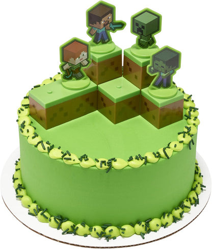 DecoPac Minecraft Lush Finds Rings, Cupcake Decorations Featuring Creeper, Alex, Steve and Axolotl! Multicolored 3D Food Safe Cake Toppers – 24 Pack