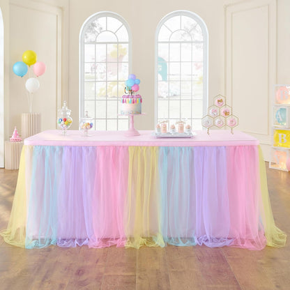 72inch Champagne Gold Tulle Table Skirts for Rectangle Round Tables, Gold Grim Ruffle Tulle Tutu Cloth Table Skirt 6ft for Wedding Birthday Party Cake Dessert Decor(No Top Cover)