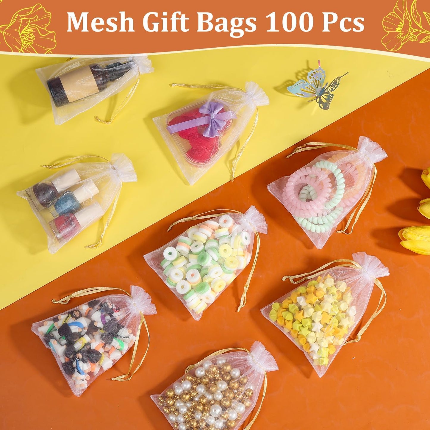 Hopttreely 100PCS Premium Sheer Organza Bags, White Wedding Favor Bags with Drawstring, 4x4.72 Jewelry Gift Bags for Party, Jewelry, Christmas, Mother's Day, Festival, Bathroom Soaps, Makeup Organza Favor Bags