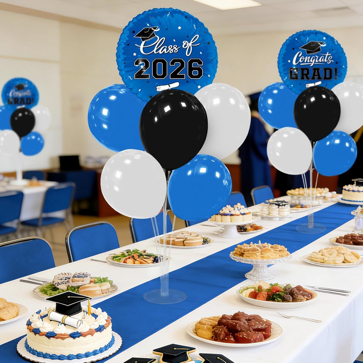 Graduation Decorations - 4 Set Balloon Stands, Class of 2026 Congrats Grad Table Centerpieces for Graduation Party Supplies(Gold& Black)