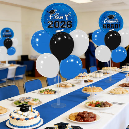 Graduation Decorations - 4 Set Balloon Stands, Class of 2026 Congrats Grad Table Centerpieces for Graduation Party Supplies(Gold& Black)