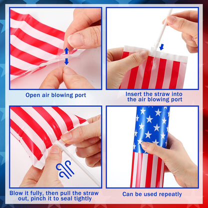 Foilswirl 100 Pcs Inflatable Cheer Sticks USA Flag Thunder Boom Sticks Patriotic Cheerleading Spirit Noise Makers for Soccer Games Sports Events 4th of July Parades Carnival Party Supplies