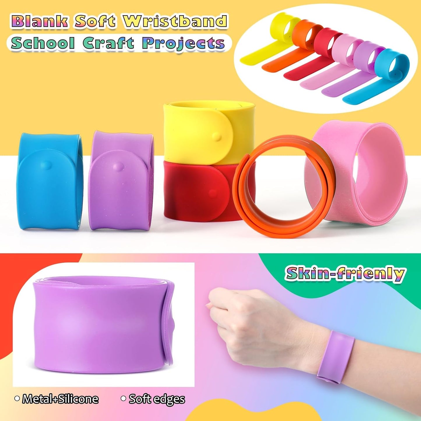 Vinsot 30 Pcs Silicone Slap Bracelets Gift for Kids DIY Slap Bands Party Favor Soft Blank Snap Wristbands Bulk for School Craft Project Painting Classroom Prizes Birthday Wedding
