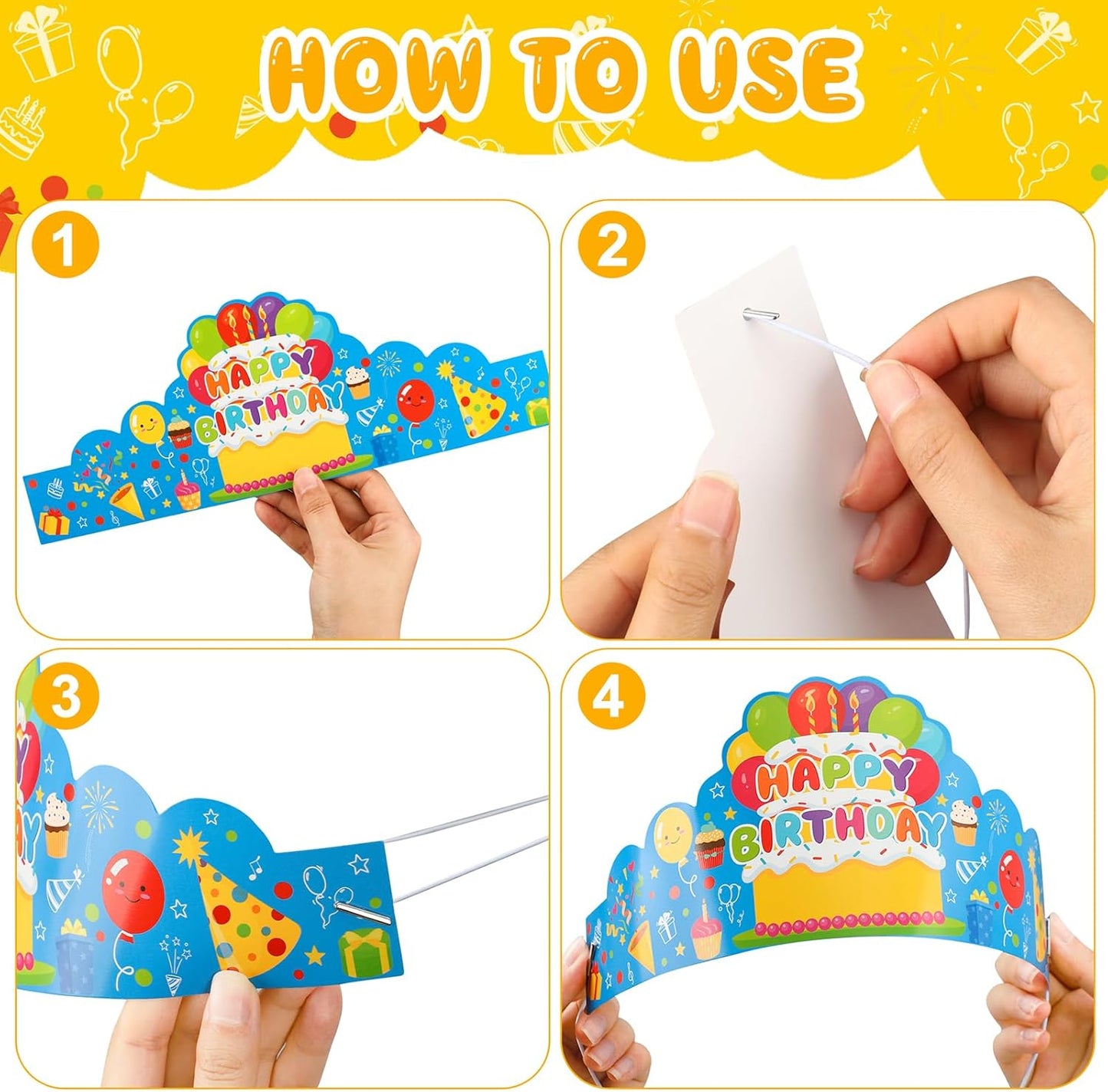 30 Pcs Birthday Party Crowns for Kids Happy Birthday Hats Colorful Crown Set Paper School Classroom Hats with Elastic Band for Classroom School Kids Teacher Party Supplies