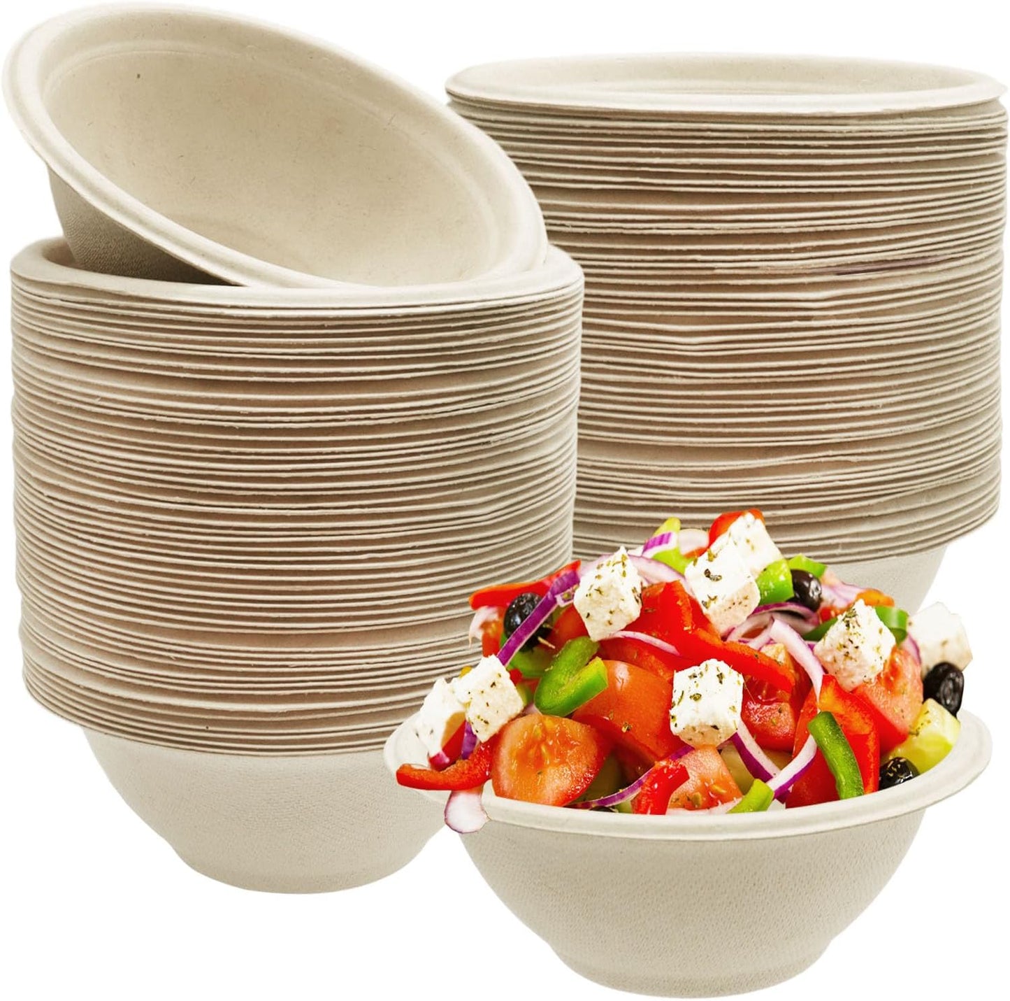 Tiaiidi 100 Pack 8 oz Disposable Paper Bowls,Compostable Bagasse Bowls,Small Biodegradable Heavy-Duty Bowls for Hot and Cold Food