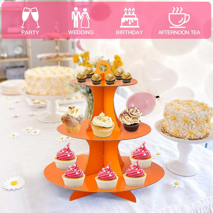 Soleebee 3-Tier Round Cupcake Stand, Cardboard Cupcake Tower, Dessert Cup Cake Stand Tower for Birthday Wedding Party Decoration, Cupcake Tier Stand 1 Set (Hot Pink)