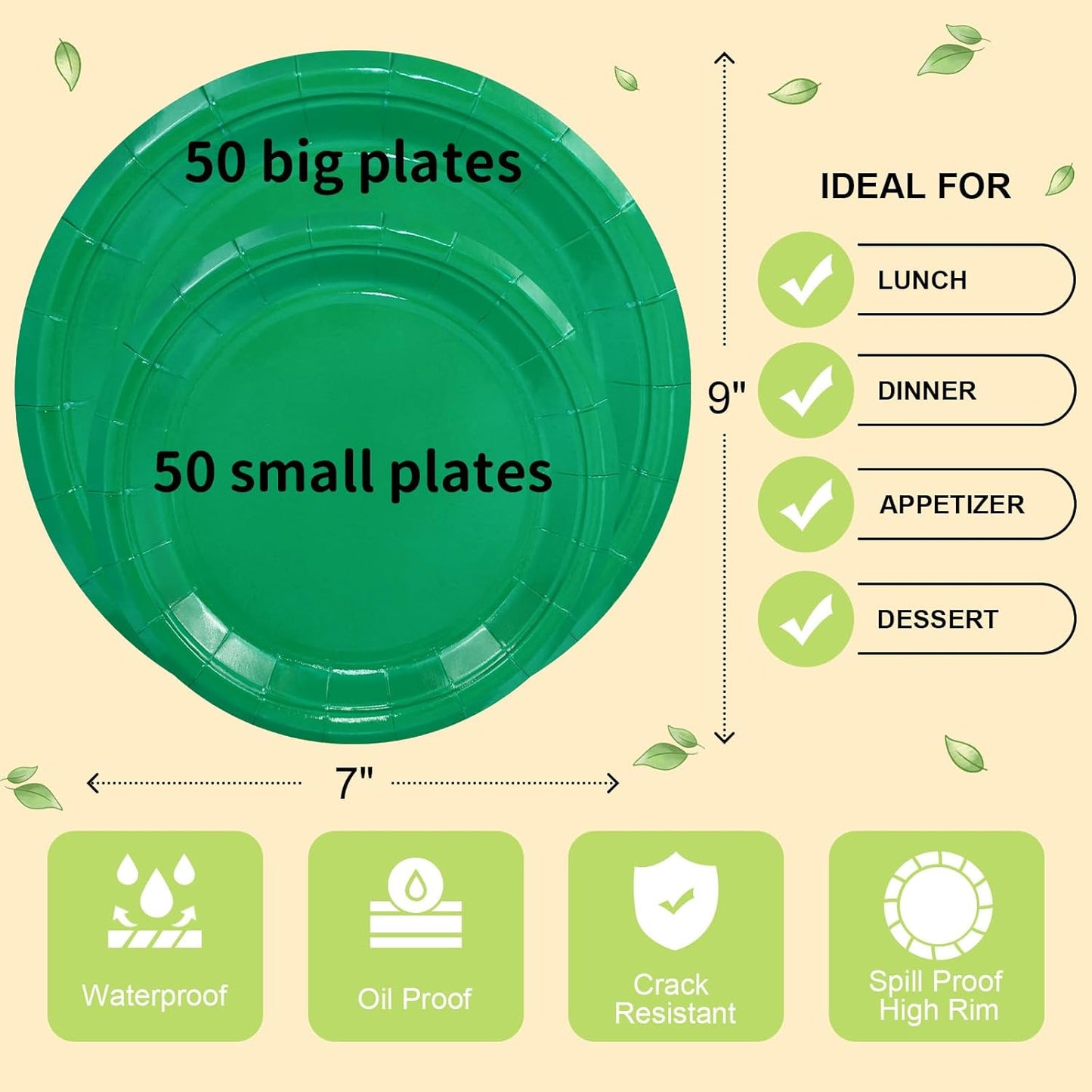 LANLISA 50 Pcs Pink Paper Plates Disposable, 25-9" & 25-7" Disposable Birthday Cake Dessert Plates For Valentines Day, Baby Shower, Easter Party, Mothers Day Party Supplies