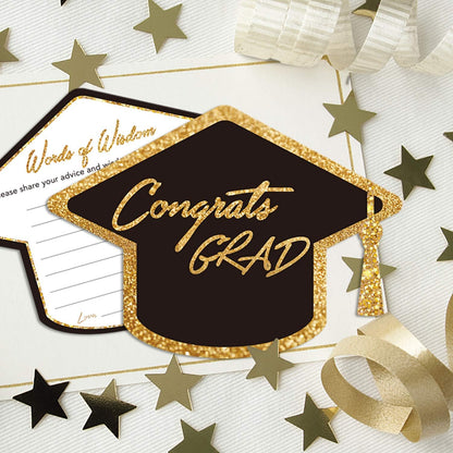 Yuzi-n Graduation Advice Cards for The Graduate (50 Pack), High School or College Graduation Party Games Decorations Supplies, Well Wishes Card for Graduates, Advice For The Graduate Cards (Black)