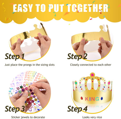 Gold Paper Crowns, Diy Birthday King Crowns Craft to Decorate, Paper Prince Princess Crown Hats for School Classroom