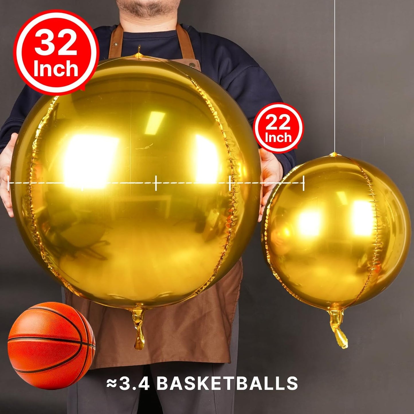 PartyWoo Metallic Gold Foil Balloons 20pcs Different Sizes Pack of 22 15 10 Inch Large Round Foil 4D Inflatable Mirror Ball Mylar Balloons for Graduation Birthday Baby Shower Party Decorations