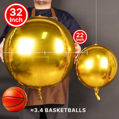 PartyWoo Metallic Gold Foil Balloons 20pcs Different Sizes Pack of 22 15 10 Inch Large Round Foil 4D Inflatable Mirror Ball Mylar Balloons for Graduation Birthday Baby Shower Party Decorations