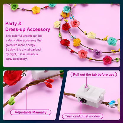 HONLYNE 24 PCS LED Flower Crowns Headbands, Light Up Flower Crowns for Women & Girls, Glow in The Dark Flower Hairbands Wreath for Wedding Beach Party Birthday Cosplay Gifts, Halloween, Christmas