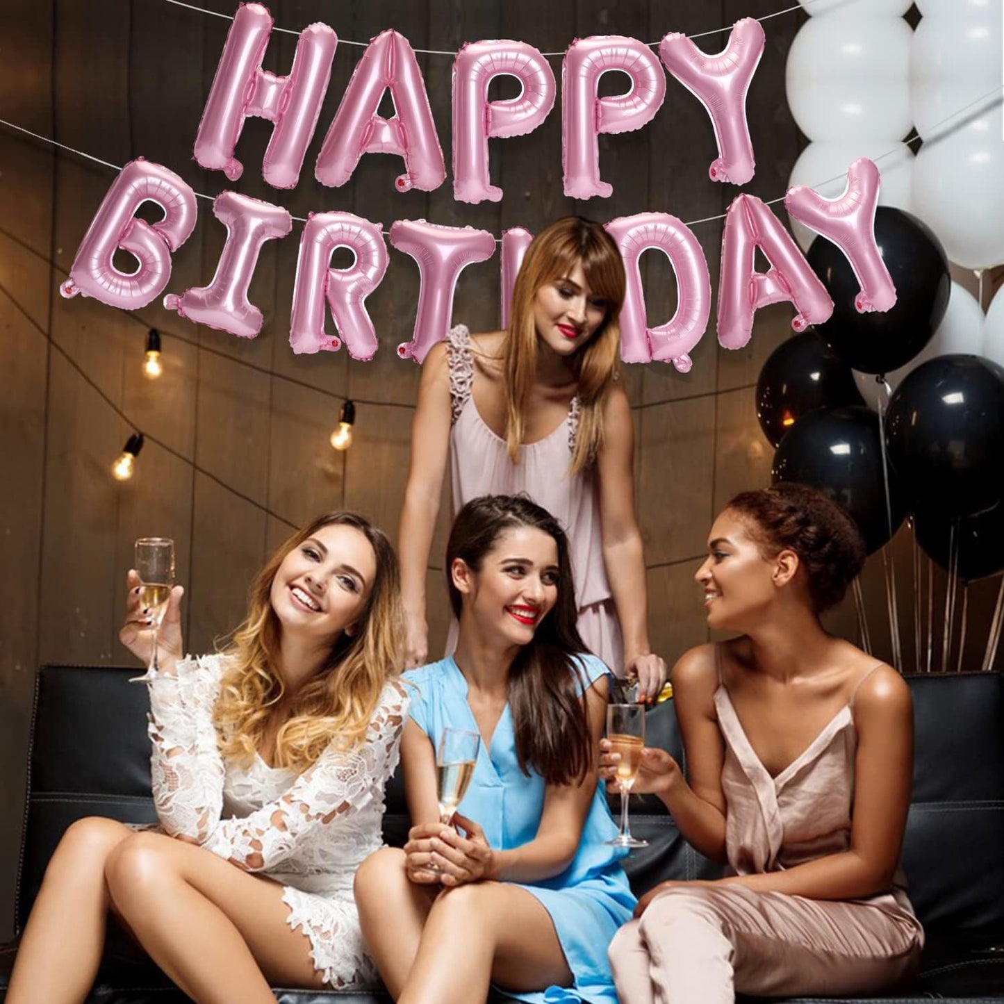 PIGETALE Happy Birthday Banner, 16 Inch Mylar Foil Letters Sign Bunting Happy Birthday Balloon Letters Balloons Reusable Ecofriendly Material for Girls Boys Kids Women Men (Hot Pink)