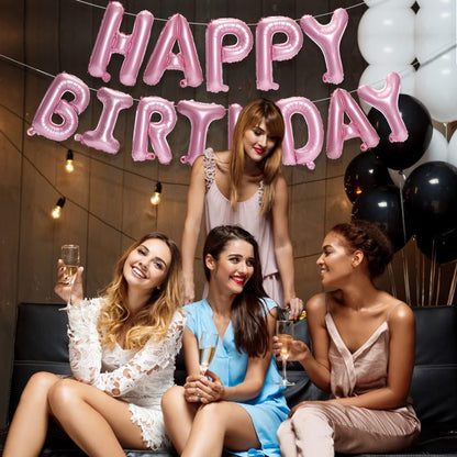 PIGETALE Happy Birthday Banner, 16 Inch Mylar Foil Letters Sign Bunting Happy Birthday Balloon Letters Balloons Reusable Ecofriendly Material for Girls Boys Kids Women Men (Hot Pink)