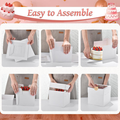 12Pcs 8x8x8 Inches Cake Boxes, Pink Square Bakery Boxes with Window, Disposable Cake Carrier Container for Pastries, Pie, Cookies, Chocolates, Cupcakes, Birthday Party, Wedding