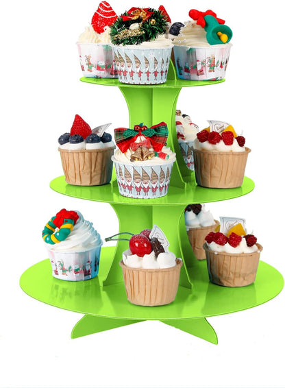 YLDW Cupcake Stand, 3-Tier Cupcake Stand Display, Cardboard Cup Cake Tower Stand, Disposable Dessert Stand for Birthday Tea Party Baby Shower Treat Decorations, Pink