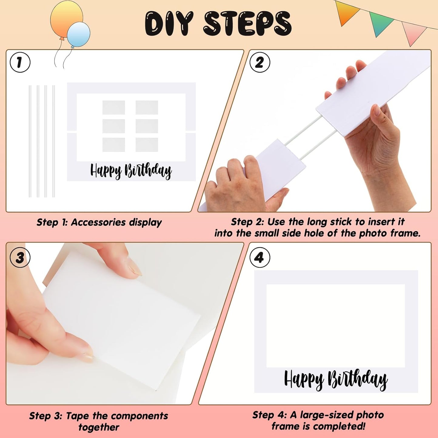 Beeveer 32 x 24 Inch Extra Large Happy Birthday Photo Booth Selfie Frame Props Picture DIY Cutouts Photo Backdrop Cardboard Props for Party Supplies Favors(Vertical,Shiny Gold)