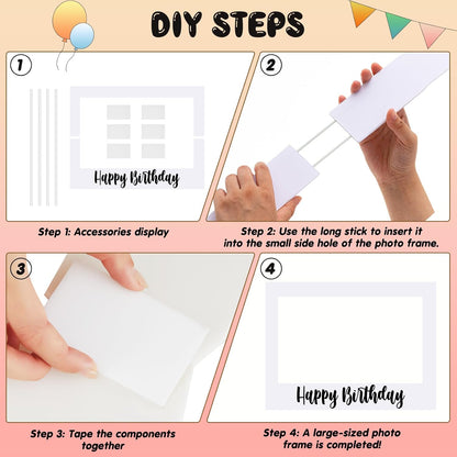Beeveer 32 x 24 Inch Extra Large Happy Birthday Photo Booth Selfie Frame Props Picture DIY Cutouts Photo Backdrop Cardboard Props for Party Supplies Favors(Vertical,Shiny Gold)