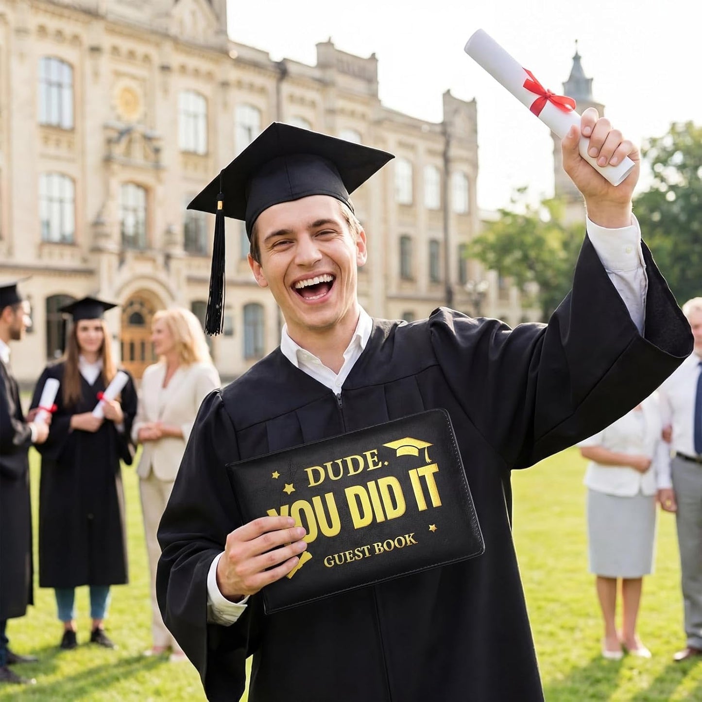 Frienda 2026 Graduation Guest Book Leather Guest Sign in Book with Pen Graduation Party Favors Congratulation Graduates Signature Books(Class of 2026,Black, Gold)