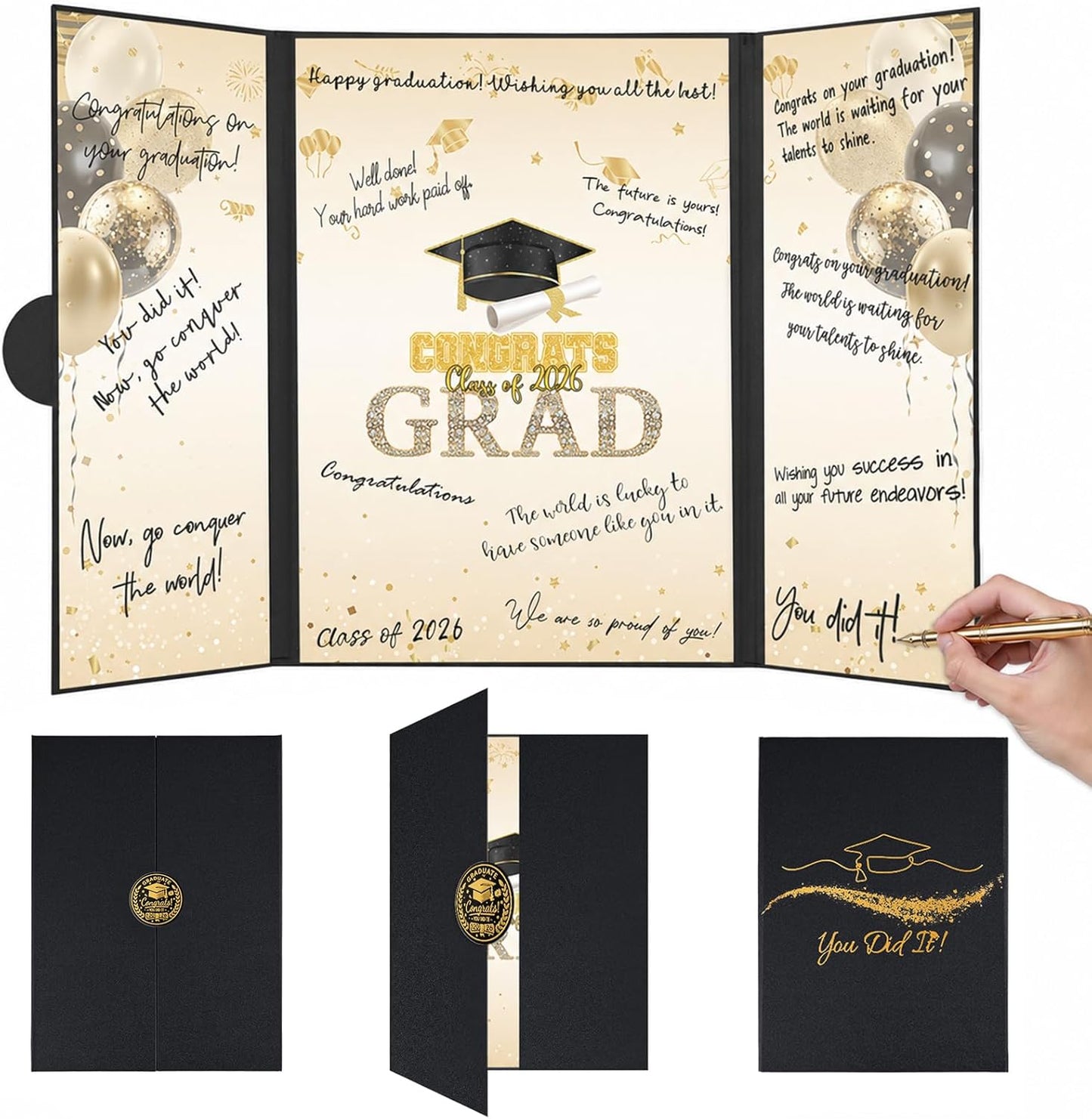 Graduation Guest Book 2026, Blue Gold Graduation Decorations Class of 2026 Graduates Sign in Book Signature Board Congrats Grad Decor Party Supplies, High School College Graduations Gifts for Her Him