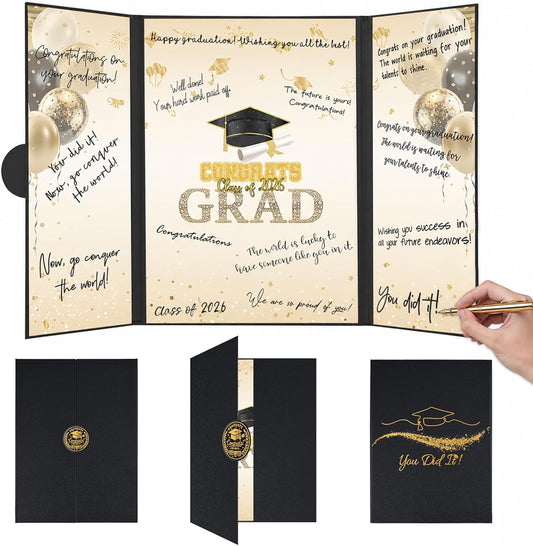 Graduation Guest Book 2026, Blue Gold Graduation Decorations Class of 2026 Graduates Sign in Book Signature Board Congrats Grad Decor Party Supplies, High School College Graduations Gifts for Her Him