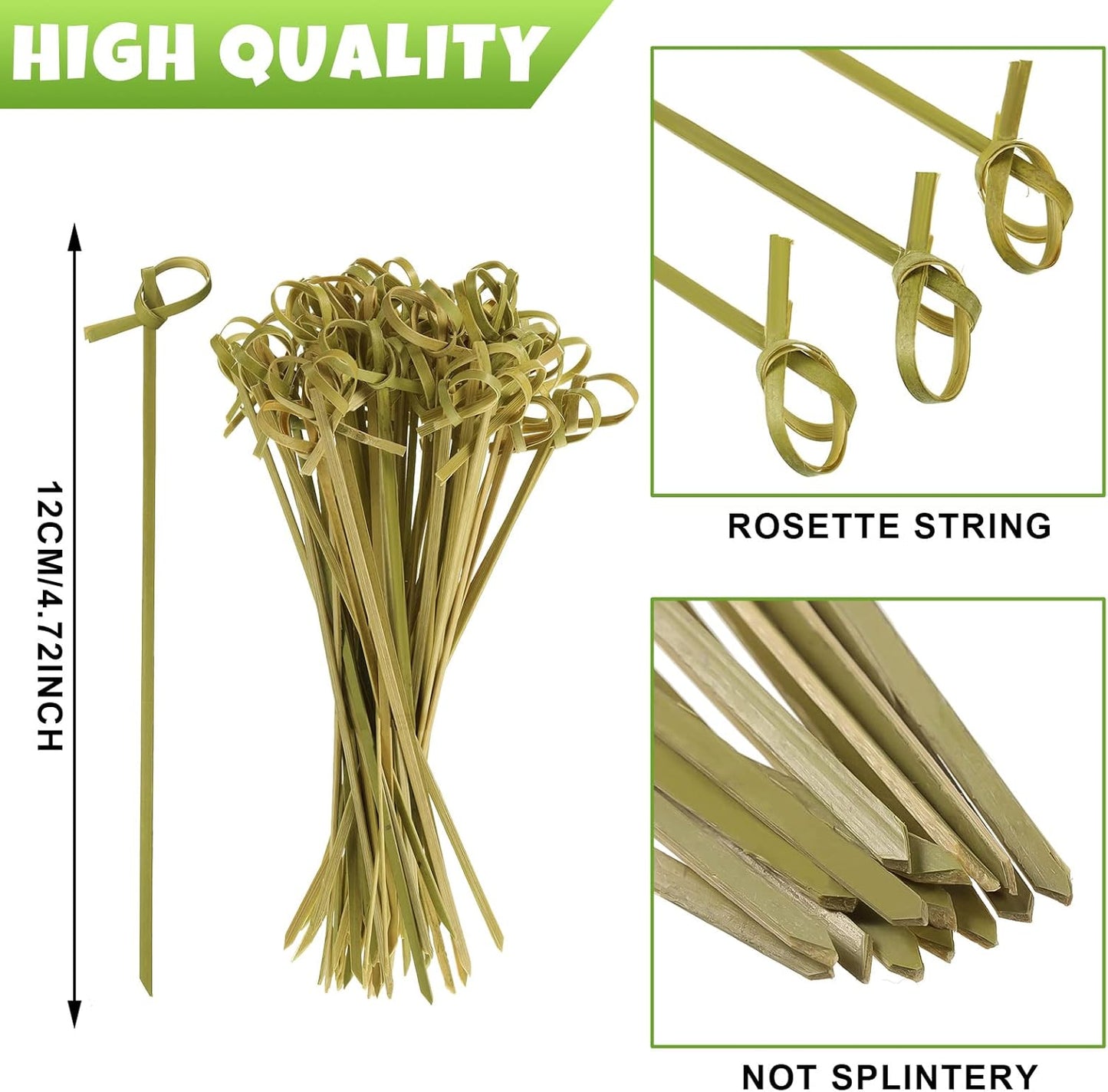 Meanplan 1000 Pcs Bamboo Cocktail Picks 4.72 Inch Bamboo Skewers Handmade Food Garnish Sticks with Looped Knot Fruit Toothpicks for Drinks Appetizer Cocktail Themed Party Snack(Green)