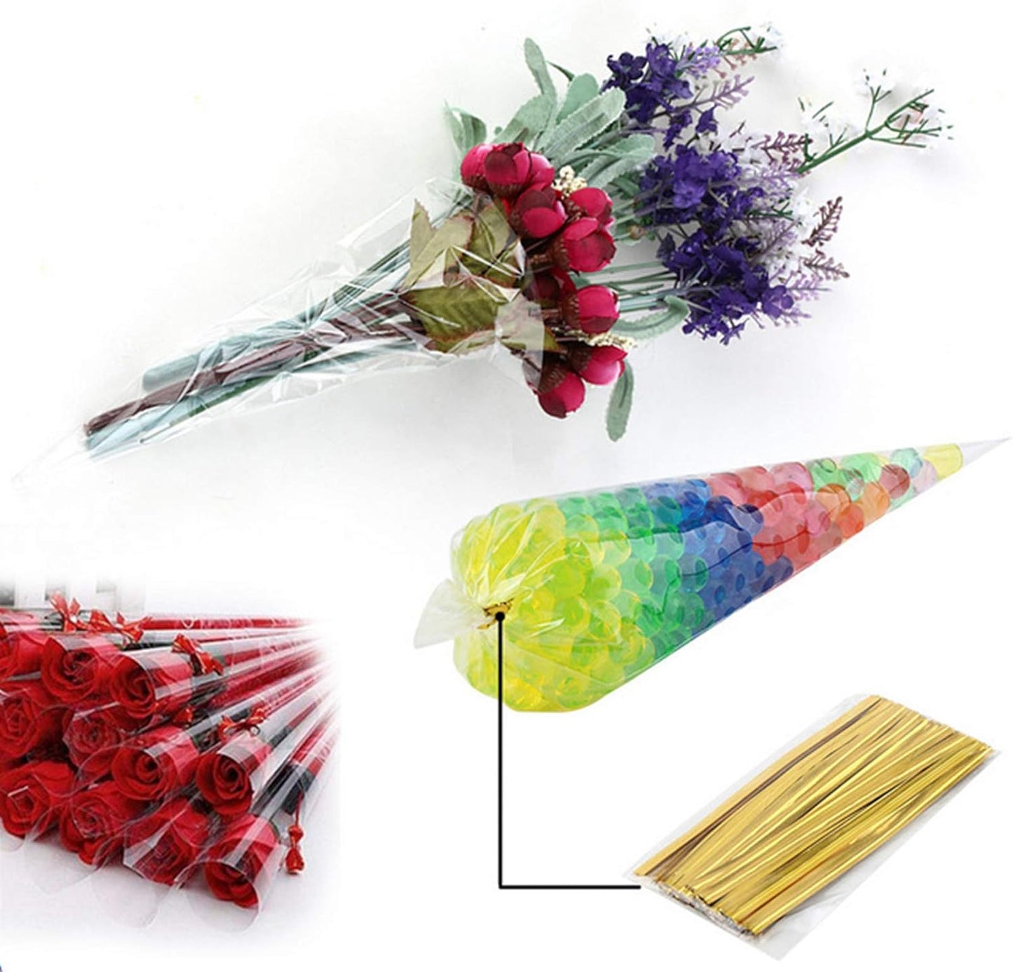 Cello Cellophane Treat Bags,5x7 Inches Clear Cellophane Bags 200 Pcs OPP Plastic Treat Bags with 200 Twist Ties for Gift Wrapping,Packaging Candies,Dessert,Bakery, Cookies, Chocolate,Party Favor
