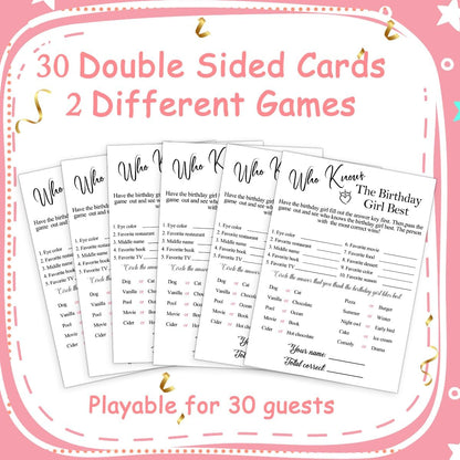 Birthday Party Cards for Girl, Birthday Games Card, Would She Rather Game Cards Set, Birthday Supplies Activity Decorations for Adult Girl, Set of 30 Game Cads