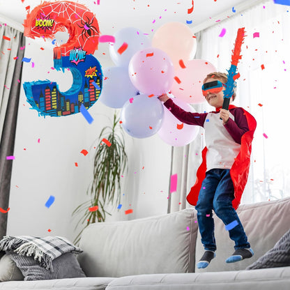 Number 4 Spider Pinata Bundle with 16 Inch Piñata Stick Blindfold Confetti for Hero Birthday Party Decoration Anniversary Celebration Gift Spider Party Favors for Kids, 16 x 11.6 x 2.4 Inch