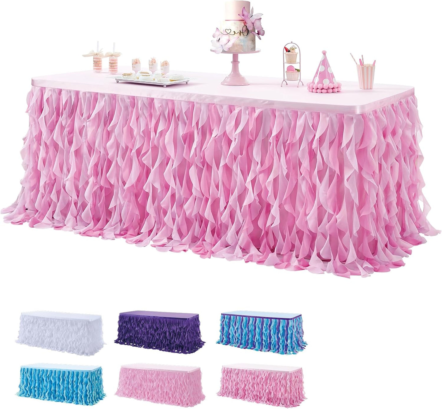 leegleri 6FT Tulle Ruffle Curly Willow Table Skirt for Rectangle or Round Tables, Under The Sea Ocean Blue Baby Shark Themed Tutu Table Skirt for Baby Shower, Birthday Party