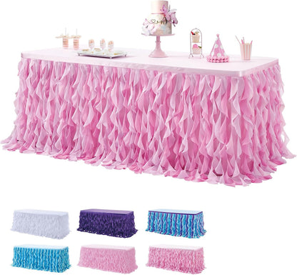 leegleri 6FT Tulle Ruffle Curly Willow Table Skirt for Rectangle or Round Tables, Under The Sea Ocean Blue Baby Shark Themed Tutu Table Skirt for Baby Shower, Birthday Party