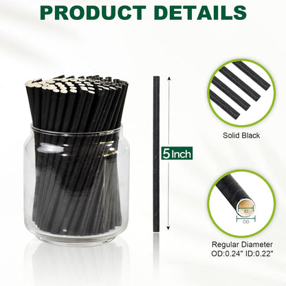 Black Paper Straws, Solid black/250 Bulk, Biodegradable Paper Drinking Straws for Cocktail, Drinks, Bars and Restaurant, 7.75"x0.24"