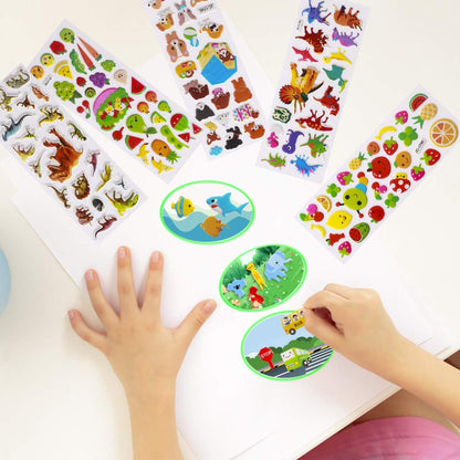 3D Stickers for Kids & Toddlers 24 Sheets 550+ Puffy Stickers Variety Pack with Animals, Numbers, Fruits, Fish, Dinosaurs, Cars & More for Scrapbooking, Bullet Journals & Crafts