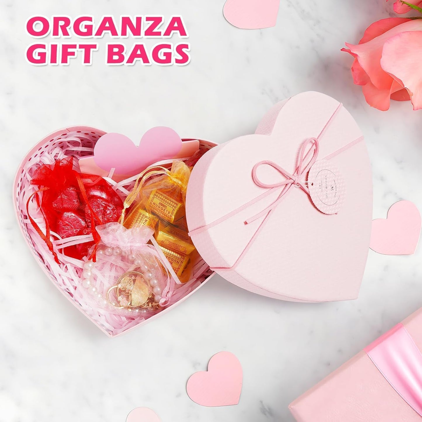 ANZNKU 50PCS White Organza Bags 3x4, Small Gift Bags Bulk for Sachet Jewelry Candy Treat, Mini Mesh Bag Drawstring for Wedding Bridal & Baby Shower, Party Favor Bag for Easter Mothers Day Birthday