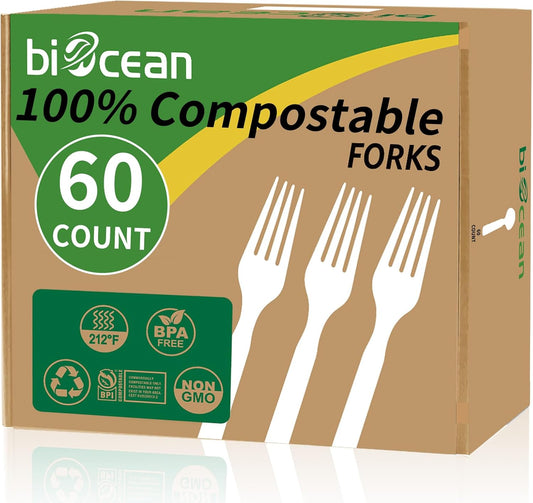 450 Counts Compostable Forks Spoons Knives Set Disposable Forks Utensils Heavy Duty Silverware Eco Friendly Flatware for Party Camping Picnics White forks spoons and knives set