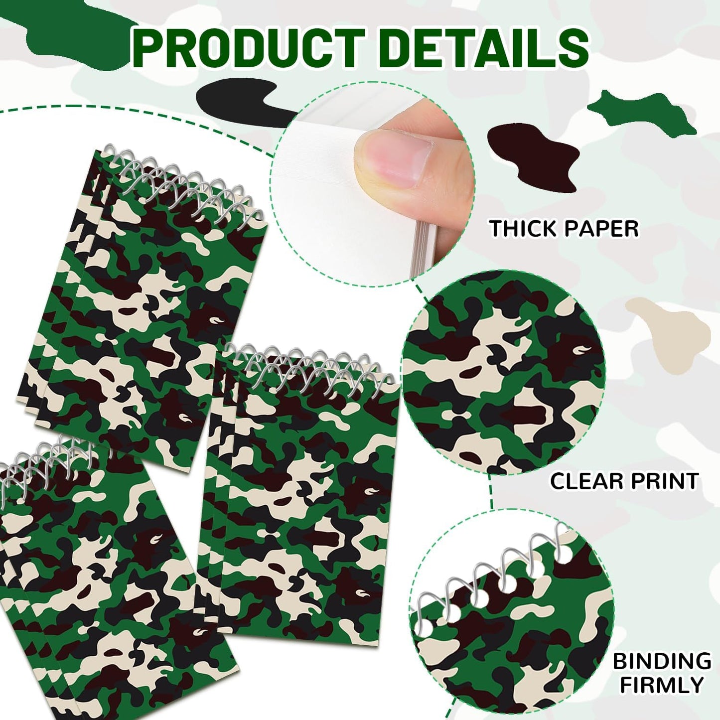 24 Packs Camouflage Mini Spiral Notebooks Military Pocket Notepads Journal Memo Pads for Army Birthday Party Favors Gifts Goodie Bag Office School Classroom Rewards
