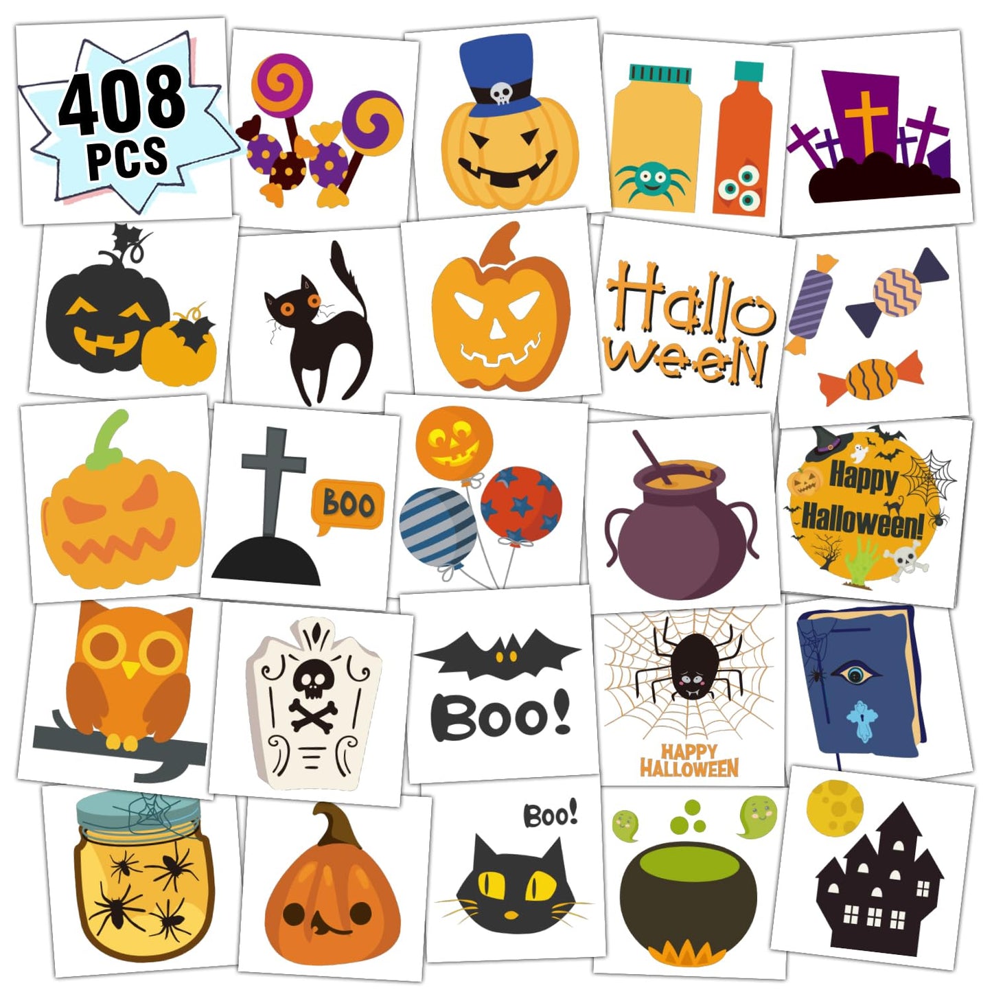 Partywind 408 PCS Kids Tattoos for Party Supplies, Individually Wrapped Sheet Temporary Tattoos Stickers for Kids Goodie Bag Stuffers, Fun Birthday Party Favors - Mixed