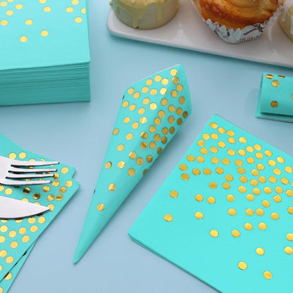 100PCS Blue Party Napkins Gold Dot Cocktail Paper Napkins Beverage Napkin for Birthday Wedding Dinner Disposable Supplies