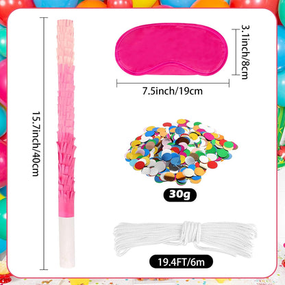 Rose Red Pinata Stick Kit with Blindfold, Rope and Confetti - Perfect for Kids Girls Birthday, Baby Shower, Carnivals Party Supplies