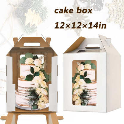 12x12x14 Inch Tall Cake Boxes with windows,10in 12in Tall Cake Carrier, Large Tiered Cake Box,Durable White Bakery Box, Layer Cake Box, large cake box(2pack)