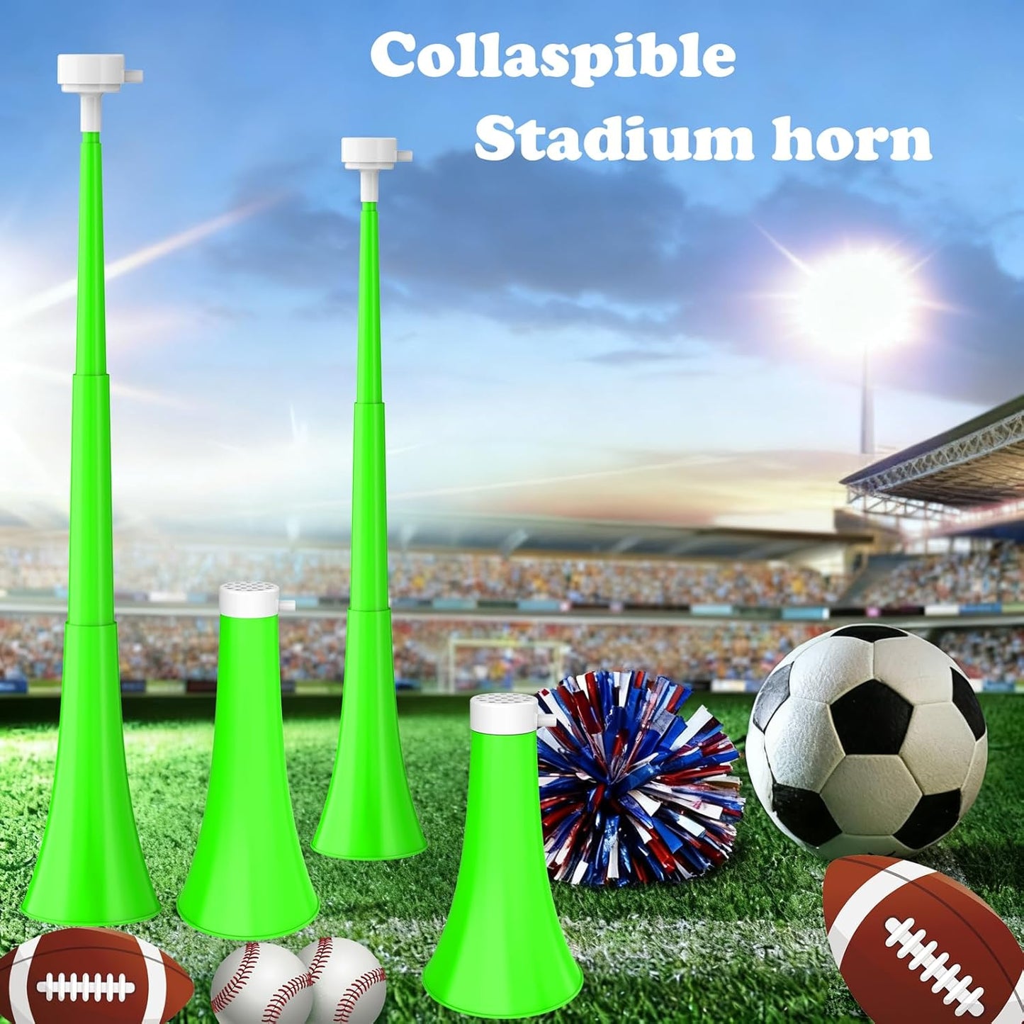 Collapsible Stadium Horn 24 Inch Vuvuzela Noise Makers Plastic Cheering Trumpet Blow Horns Noisemakers for Sporting Events Football Games School Sports Party Supplies Favors Accessories