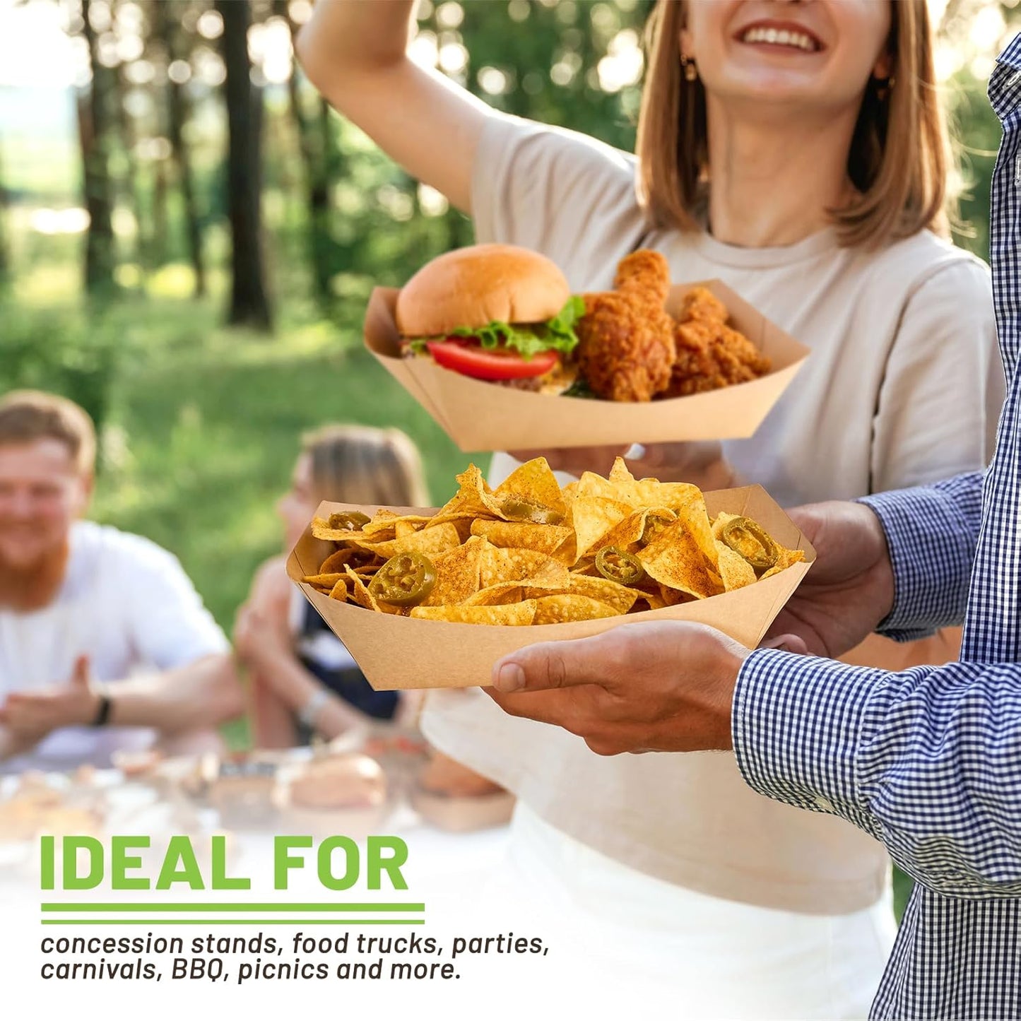 ZORRITA 3 Lb Paper Food Trays - 50 Pack Disposable Nacho Trays, Kraft Paper Food Boats Taco Holders Party Serving Baskets for Hot Dogs Snacks Tacos Fries