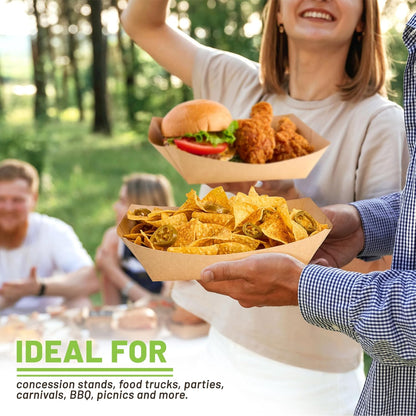 ZORRITA 3 Lb Paper Food Trays - 50 Pack Disposable Nacho Trays, Kraft Paper Food Boats Taco Holders Party Serving Baskets for Hot Dogs Snacks Tacos Fries
