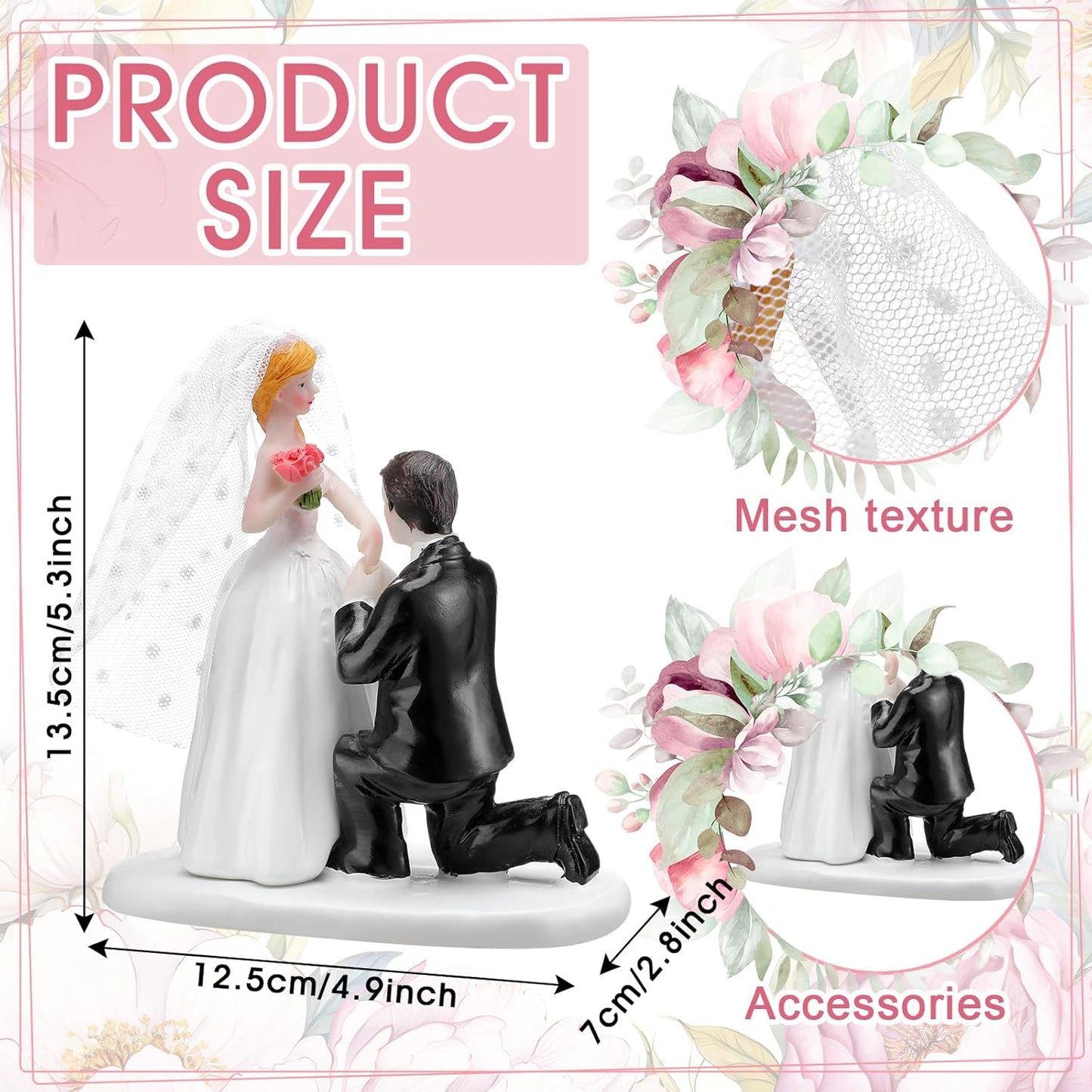 Remerry 4.5" Wedding Bride and Groom Cake Topper Vintage Elegant Wedding Cake Topper Couple Figurine Novios Para Pastel for Engagement Romantic Funny Couple Statue Anniversary(Romantic Era,White)