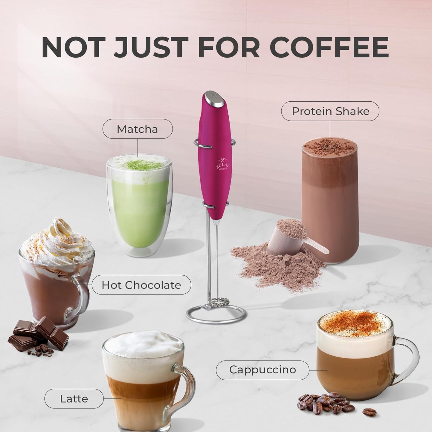 Zulay Kitchen Powerful Milk Frother Wand With Duracell Batteries - Ultra Fast Handheld Drink Mixer - Electric Whisk Foam Maker for Coffee, Lattes, Cappuccino & Matcha - Z1 Motor - Black - Colors A