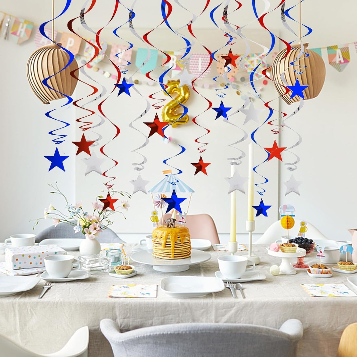 Gold Twinkle Stars Hanging Swirls Decorations Ceiling Swirl Foil Decoration Hanging Gold Party Supplies for Birthday Baby Shower Wedding, 32 pcs
